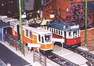 Modern trams on Geoffrey Heywood's HO layout